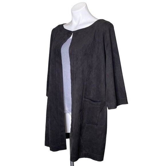 Soft Surroundings Gray Faux Suede Long Jacket, 3/4-Sleeves Women's Size S - Picture 7 of 9